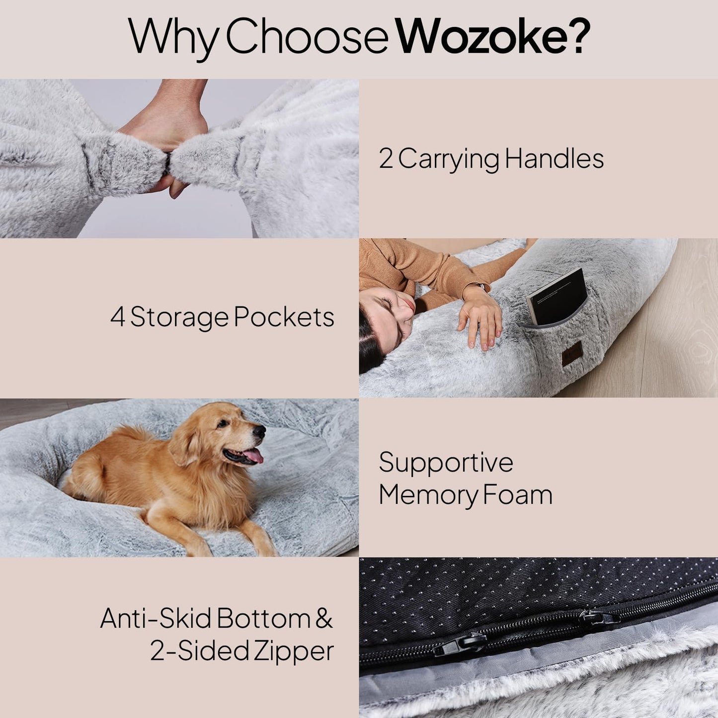 Human Dog Bed for People Large - Bean Bag Adult Size Giant Extra Sized for Kid Waterproof and Washable Anti-Slip Grey 74" x50" x12" (Grey White)