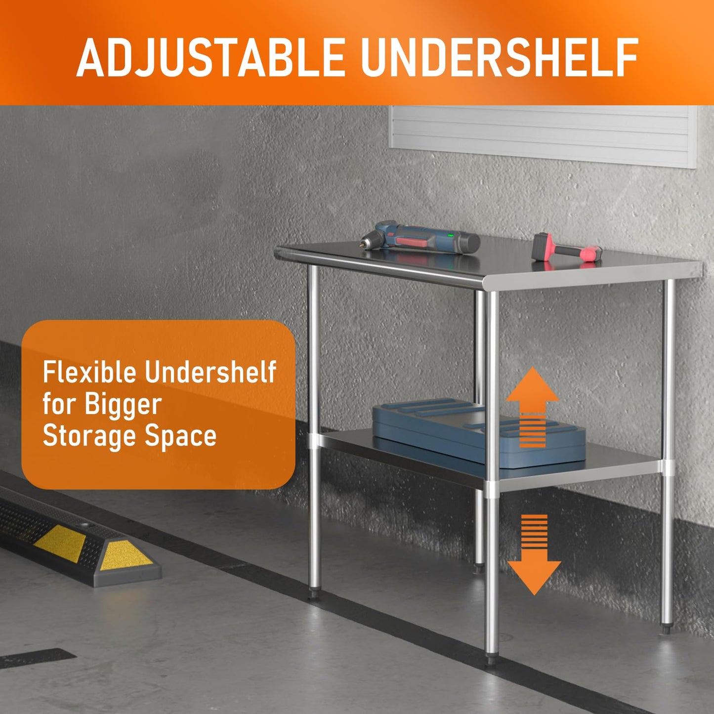 HOCCOT Stainless Steel Table for Food Prep & Work 30 x 36 inches Utility Table with Adjustable Undershelf, Commercial Workstation in Kitchen, Garage, Outdoor BBQ