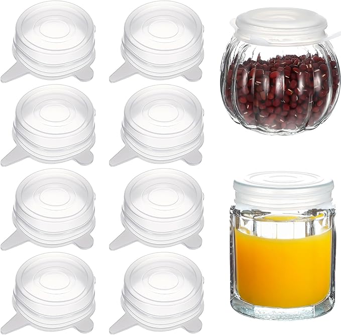 Sibba 8 PCS Small Stretch Silicone Can Lids Expandable Reusable Jar Covers Fits to 2 Inch to 2.4 In Container Lid Keep Food Fresh & Reduce Waste, Kitchen Food Storage Covers for Jars Cans Cups Bottles