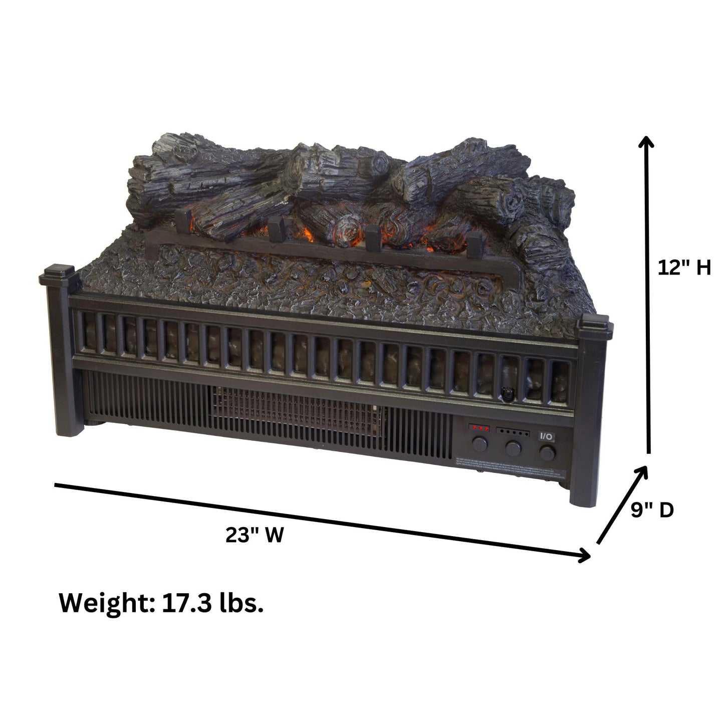 Comfort Glow Electric Log Set with Heater, Length: 9in, Width: 23in, Height: 13in, Black