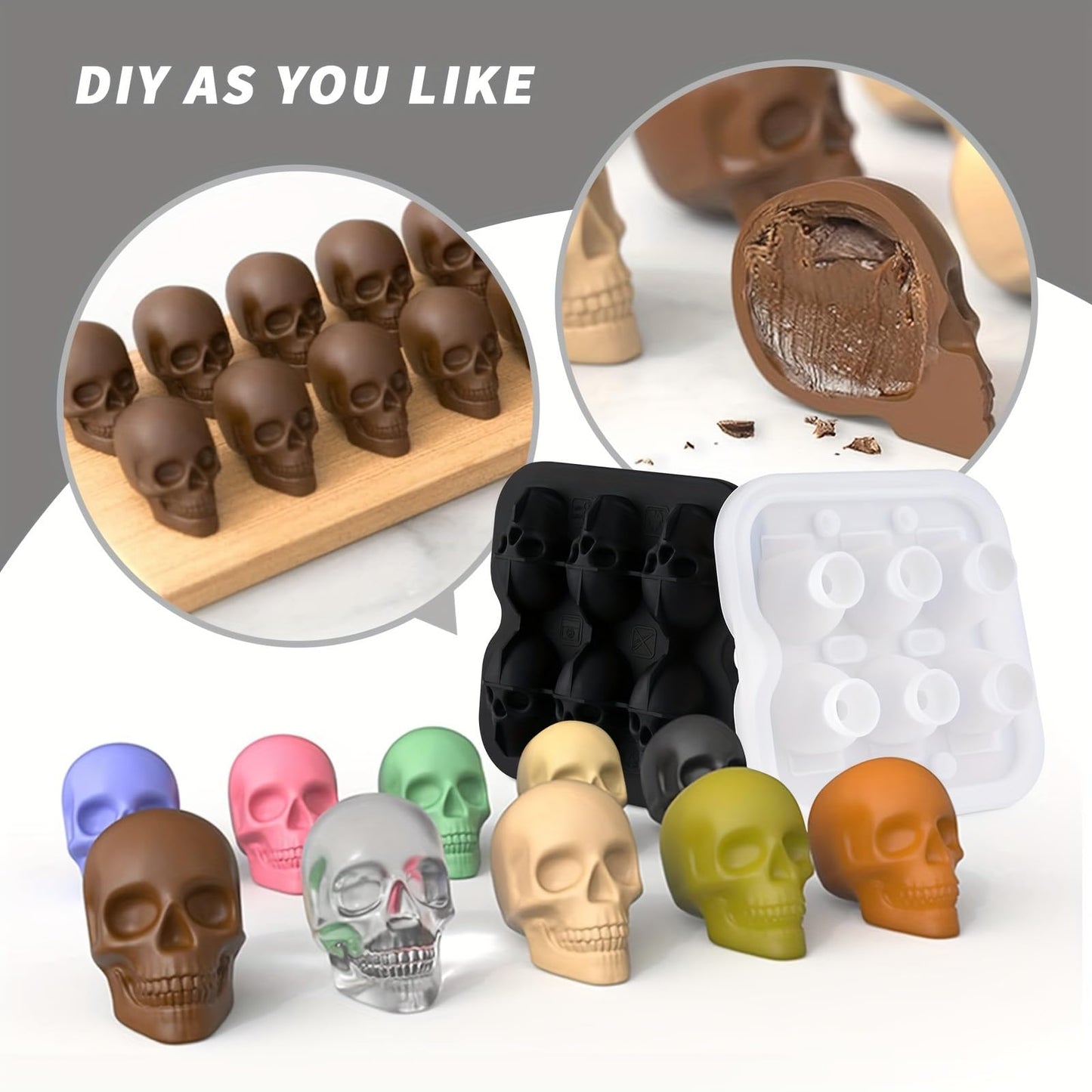 DakGagMah Skull Ice Cube Mold, 6-Cavity Silicone Ice Tray for Whiskey, Cocktails, and Beverages, Food-Grade Flexible Ice Maker for Halloween & Party Drinks, Easy Release & Dishwasher Safe