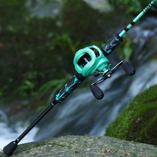 One Bass Fishing Rod and Reel Combo, IM6 Graphite 2Pc Blank Baitcasting Combo with SuperPolymer Handle- 7'0" with Right Handed Reel