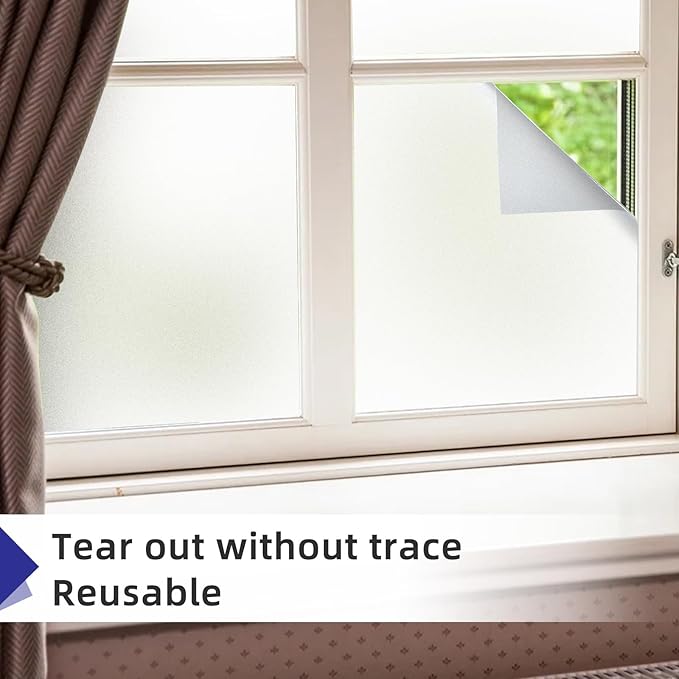 Frosted Window Privacy Film Non-Adhesive Static Cling Bathroom Decorative Stickers Heat Control UV Blocking Opaque Glass Window Coverings Film for Home Front Door Office 17.5 Inch X 6.5 Feet