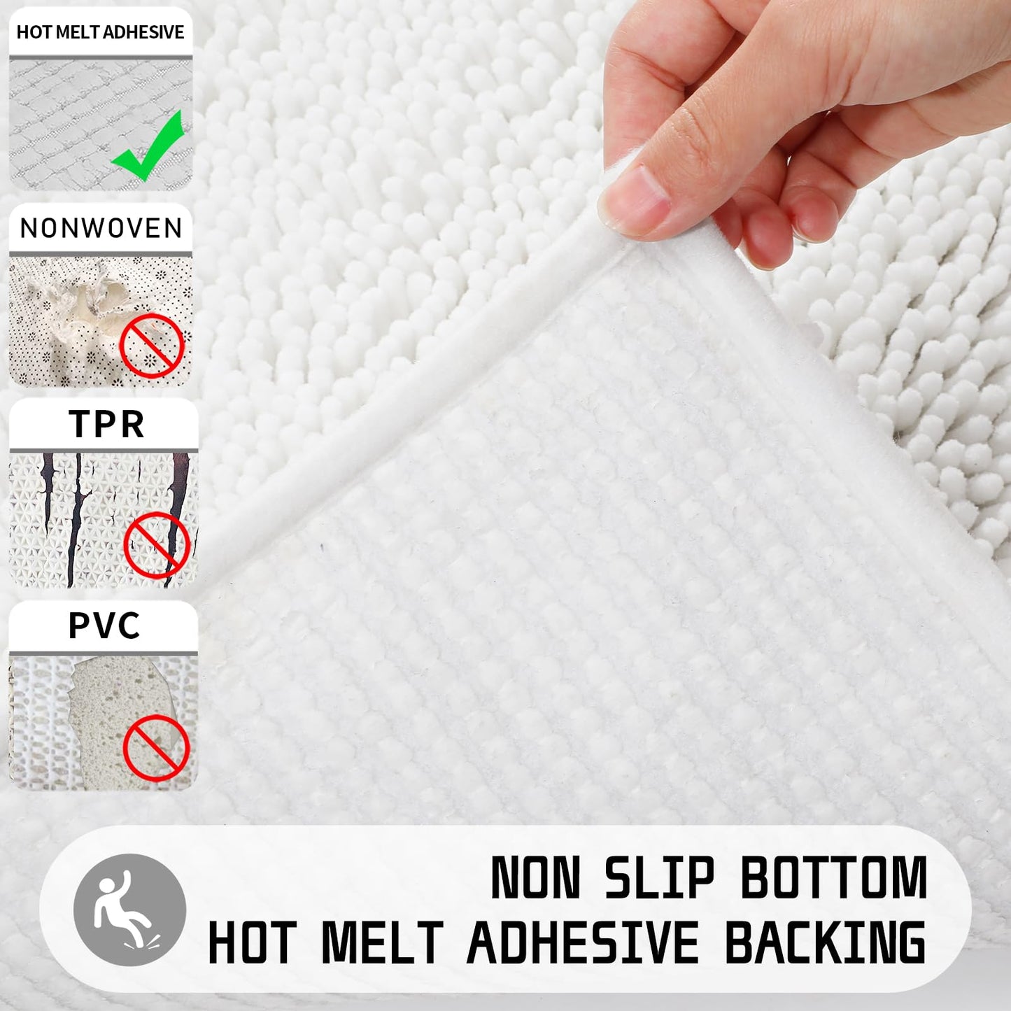Yimobra Chenille Bathroom Rugs - 24"x17" Super Luxury Soft & Absorbent Quick Dry - Non Slip Bath Mat for Tub Shower - Machine Washable - Bright White
