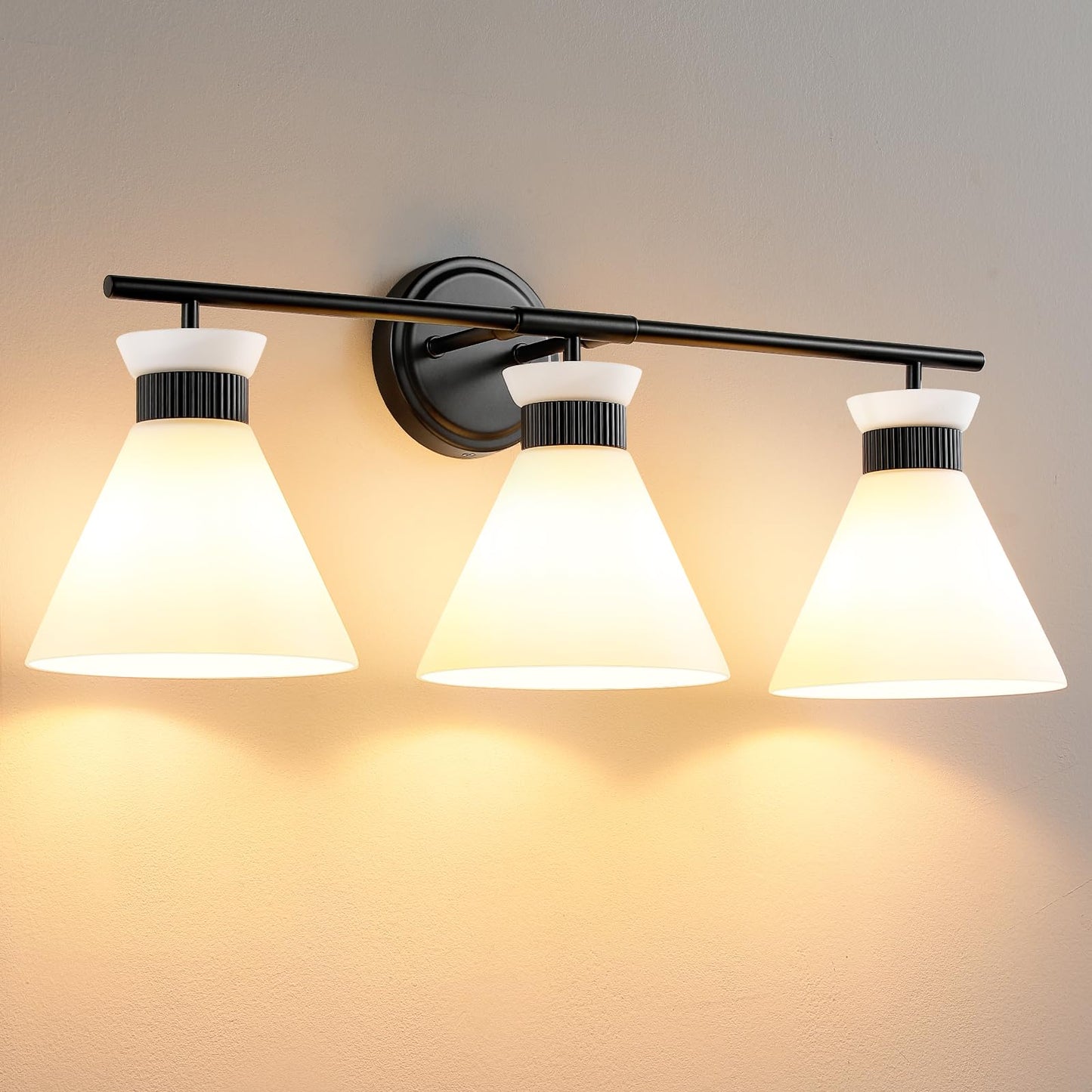 Black Bathroom Vanity Light Fixtures: Vanity Lighting Fixtures over Mirror 23.4 inch with Milky White Frosted Glass, 3-Lights Farmhouse Vintage Vanity Lighting Bathroom Wall Light(Exclude Bulb)