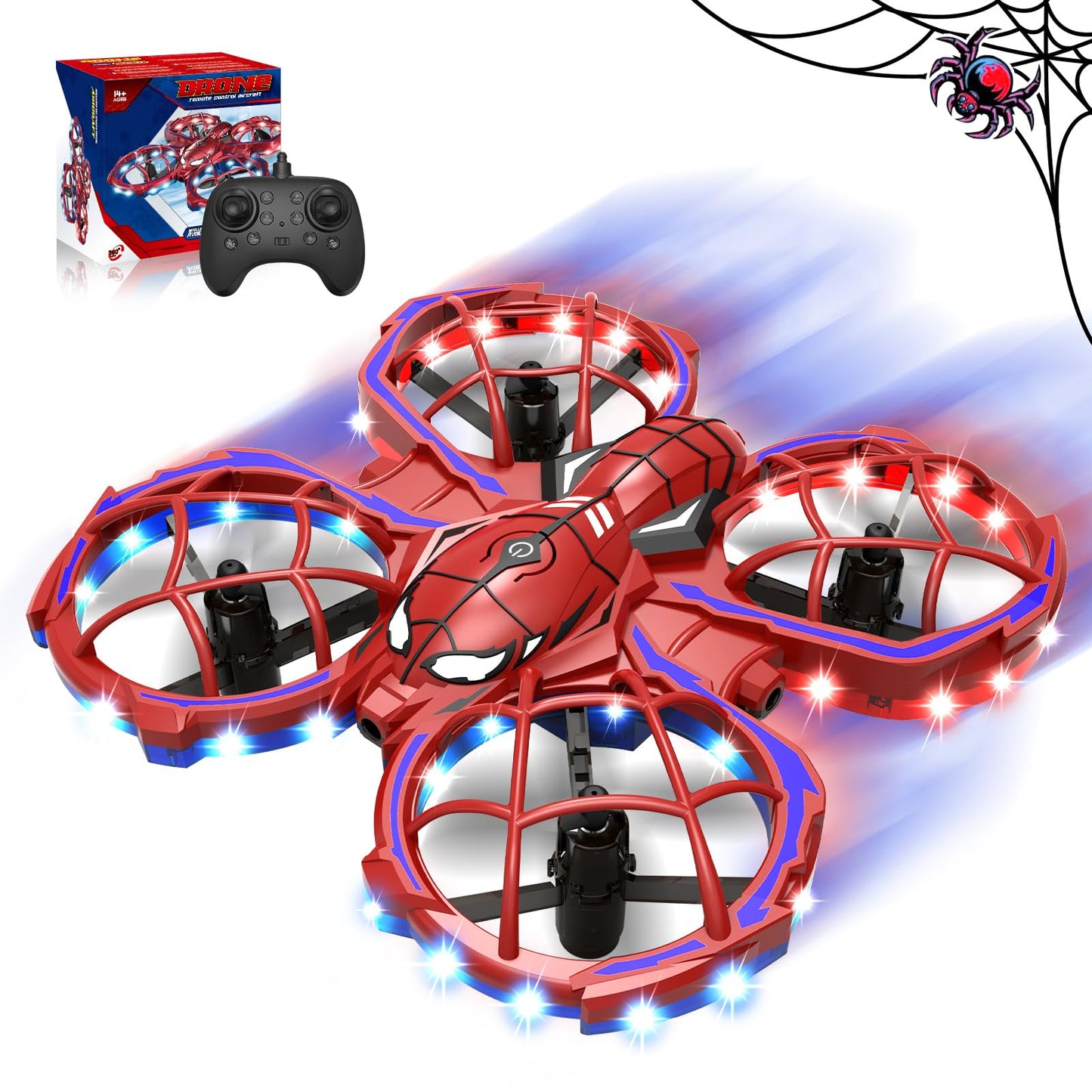 Spider Drone for Kids, Jomzuci RC Mini Drone with 360°Flip, Hover Indoor Drones for Kids 8-12 with 2 Batteries, Headless Mode, 3 Speed Mode, Quadcopter Outdoor Toys Gifts for 8-12 Year Old Boys Girls