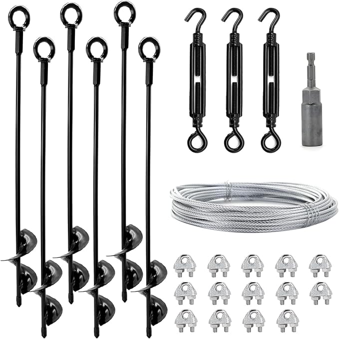 6 Pack 18" Ground Anchors Shed Anchor Kit with 1/8" Galvanized Cable & Turnbuckles, Heavy Duty Earth Anchors for Sheds Canopy Gazebo Dog Runs Carport Tent