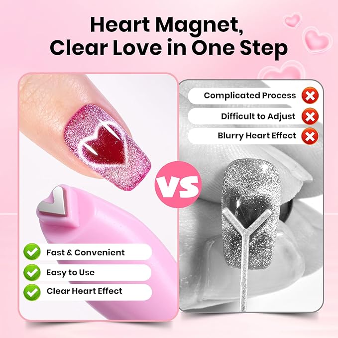 Beetles Cat Eye Magnet for Nails - 3 in 1 Nail Magnet for Cat Eye Gel Nail Polish Heart/French/Stripe/Glass Bead/Side Light/Wide Light Effect Magnetic Nails Art Tools Home DIY Salon Manicure Design