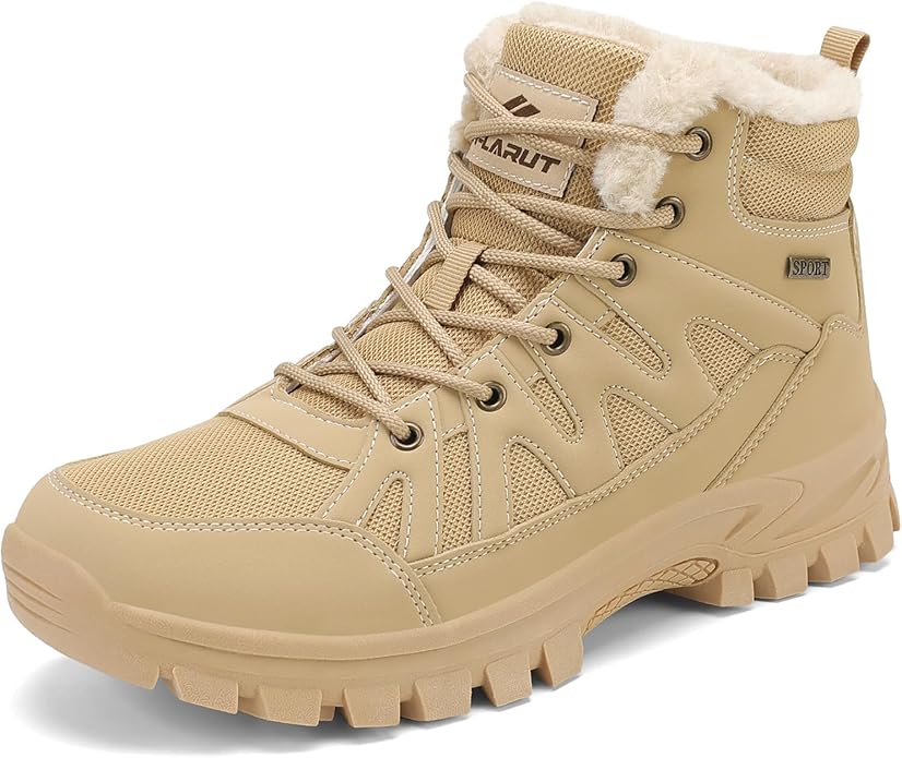 FLARUT Mens Snow Boots Insulated Fur Liner Winter Warm Hiking Shoes Walking Sneaker