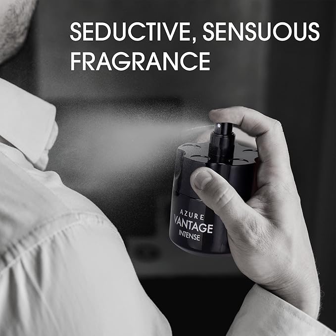 NovoGlow Azure Vantage Intense Eau De Parfum Spray - Long Lasting Warm & Masculine Fragrance - 100ml - Includes Carrying Pouch - Gift for All Men & Occasions