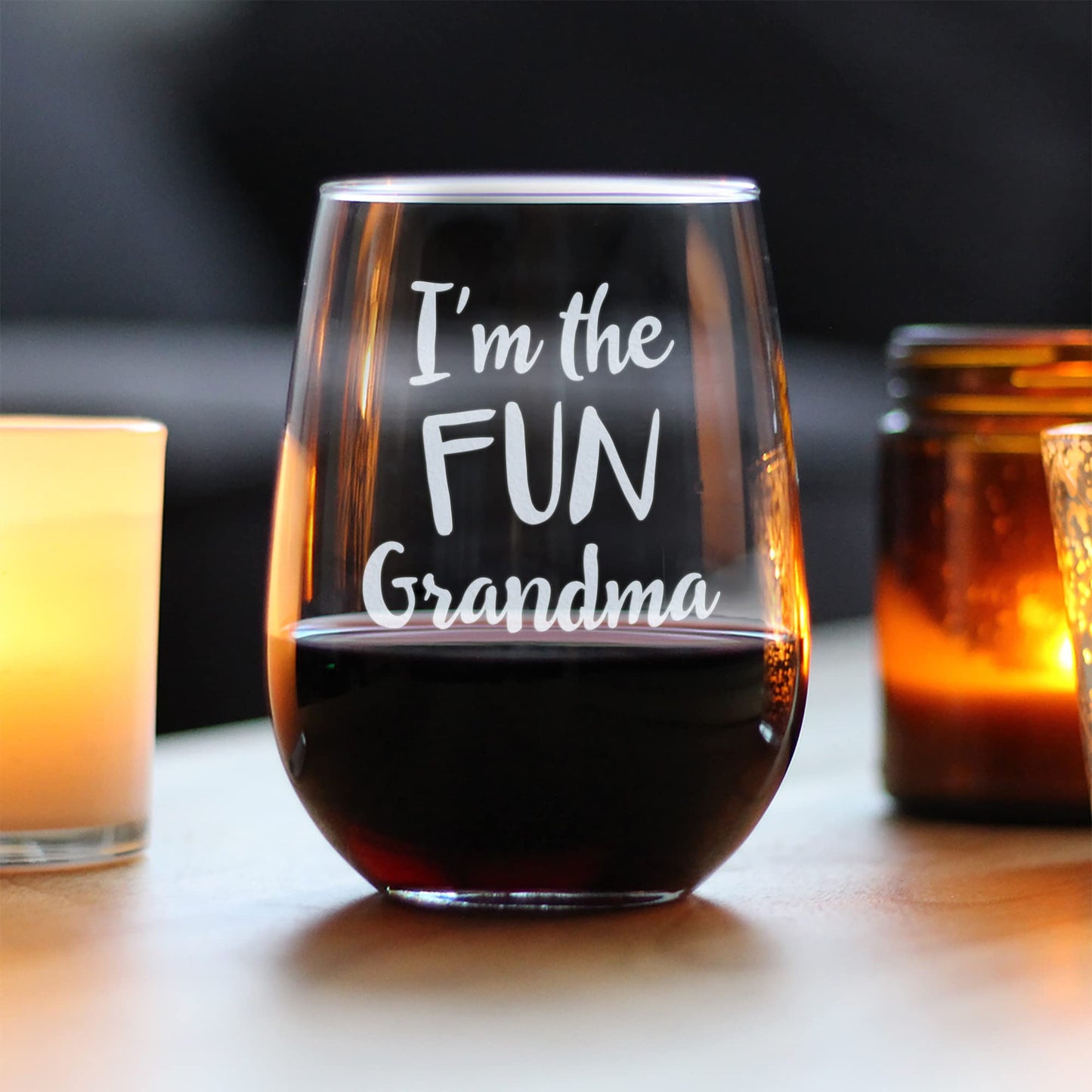 Fun Grandma – Funny Stemless Wine Glass, Large 17 Ounce Size, Etched Sayings, Gift Box