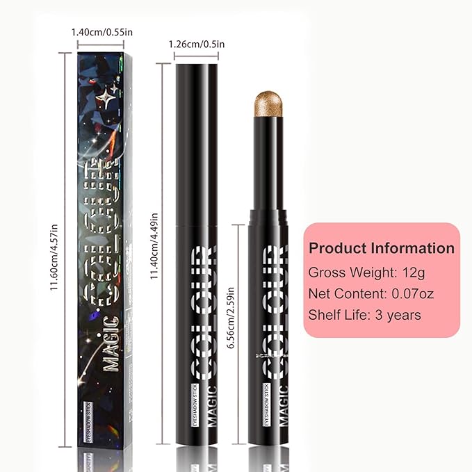 Black Eyeshadow Stick, Black Glitter Eyeshadow Pencil, black Cream Shimmer eyeshadow, Waterproof Long Lasting High Pigment Eye Shadow Crayon Pen, Women Multi-Dimensional Eye Highlighter Stick (17#)