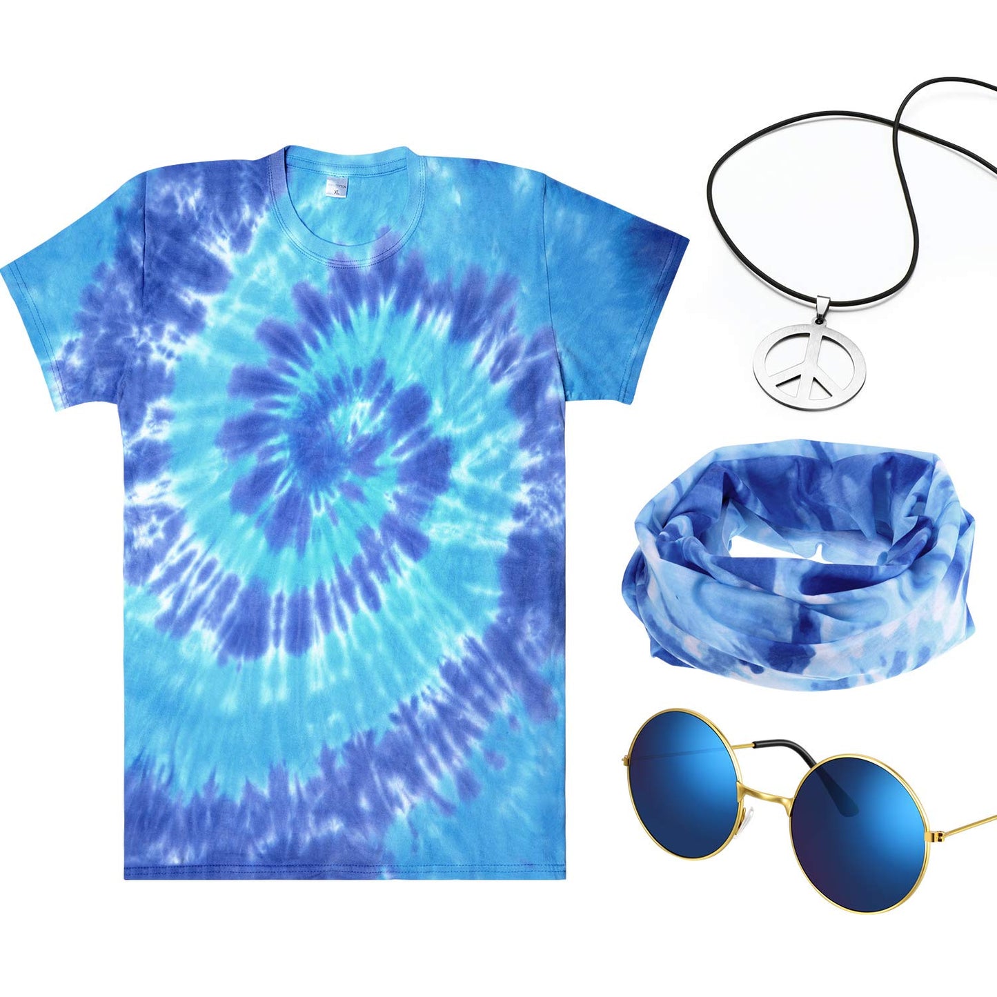 Norme 4 Pcs Hippie Costume Set Include Tie Dye T Shirt Peace Sign Necklace Headband and Sunglasses for Carnival Halloween Parties