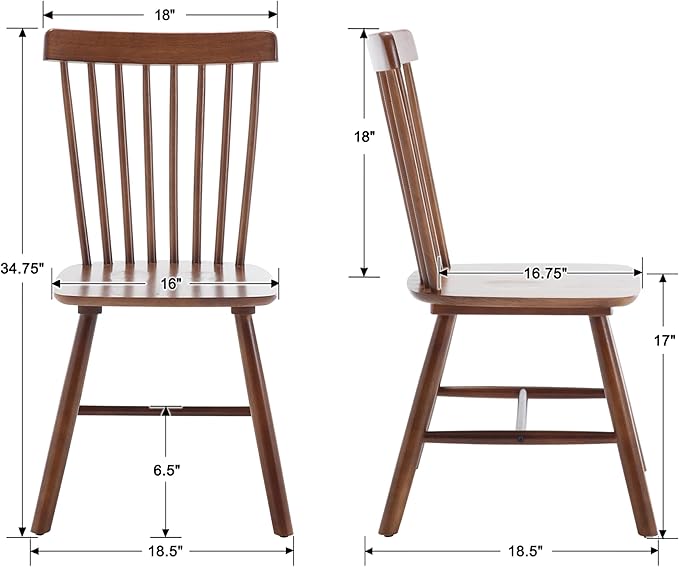 LZAREAL Farmhouse Dining Chairs Set of 2 Wooden Kitchen Chairs Mid Century Modern Spindle Chair French Country Windsor Dining Chairs for Dinning Room Kitchen Restaurant Bar Canteen Library, Walnut