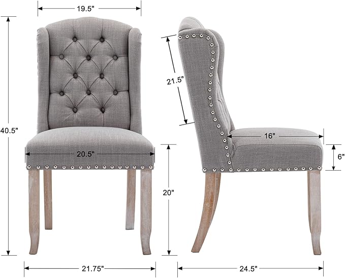 DUOMAY Modern Tufted Dining Chairs Set of 2, Linen Upholstered Dining Room Chairs Armless Guest Side Chair for Kitchen Dining Room, Wingback Accent Chairs with Solid Wood, Grey
