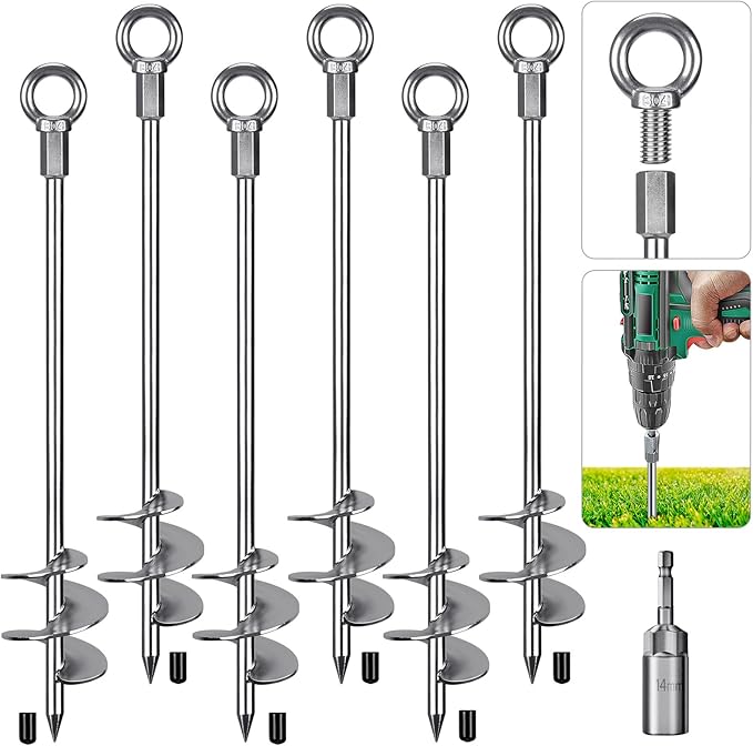 Insaga 24'' Fully Welded Ground Anchors Screw in, 3'' Wider Spiral Earth Anchor for Swing Set, 6pcs Mobile Home Anchors, Wind Resistant Trampoline Wind Anchors, Ground Anchors for Sheds