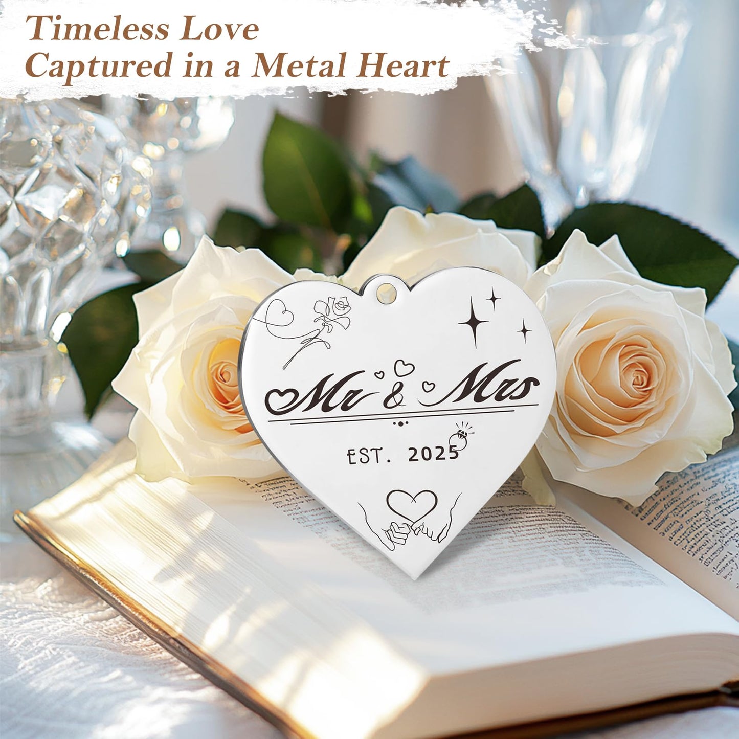 PIKPEOD Rotating Wedding Picture Frame 4x6 - Bridal Shower & Engagement Gifts for Couples & Newlyweds - Mr & Mrs Personalized Gifts