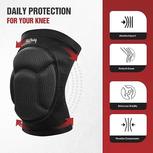 MitButy Protective Knee Pads for Men, Women & Kids – 1 Pair Thick Foam Cushioned Pads for Volleyball, Dance, Gardening, Wrestling & Kneeling – Durable Protection for Work & Sports (S: 12.5–15")