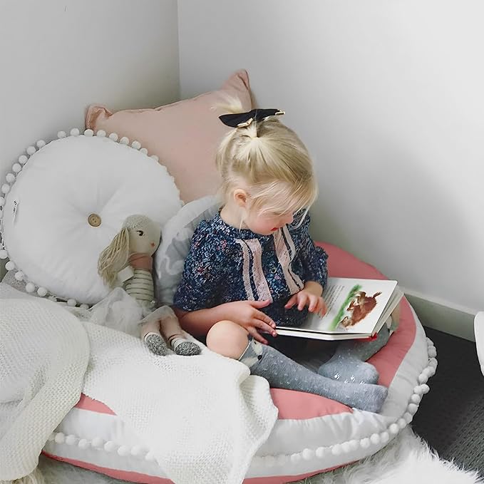 Kishome Large Floor Pillow Kids Round Floor Cushion Seating, 35 inches Big Circle Pillow, Round Pillows Seating for Children, Oversized Mat for Reading Nook Teepee Playroom Nursery Canopy Pink