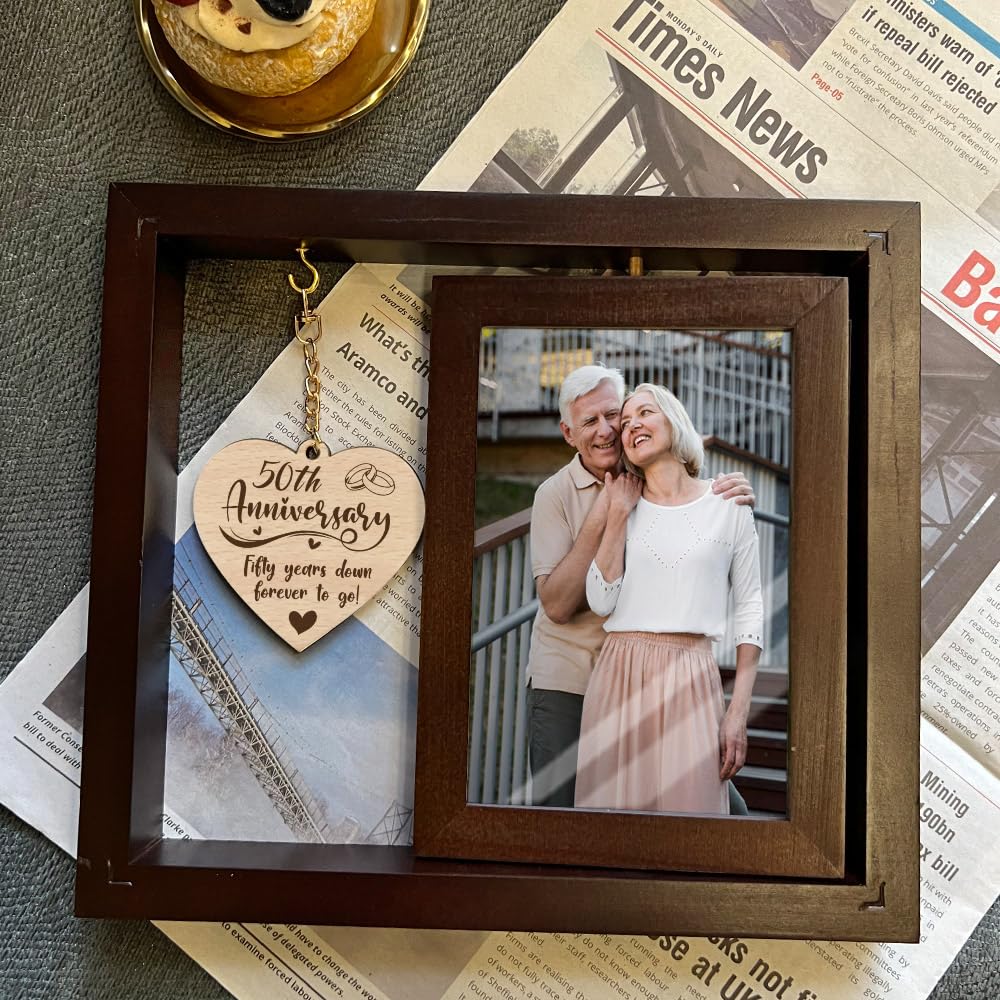 50th Wedding Anniversary Picture Frame Gifts, 50th Anniversary Frame for Couple Parents, Valentine Picture Frame, Happy 50th Anniversary Frame Gifts, Grandparents Picture Frame Display Two 4x6