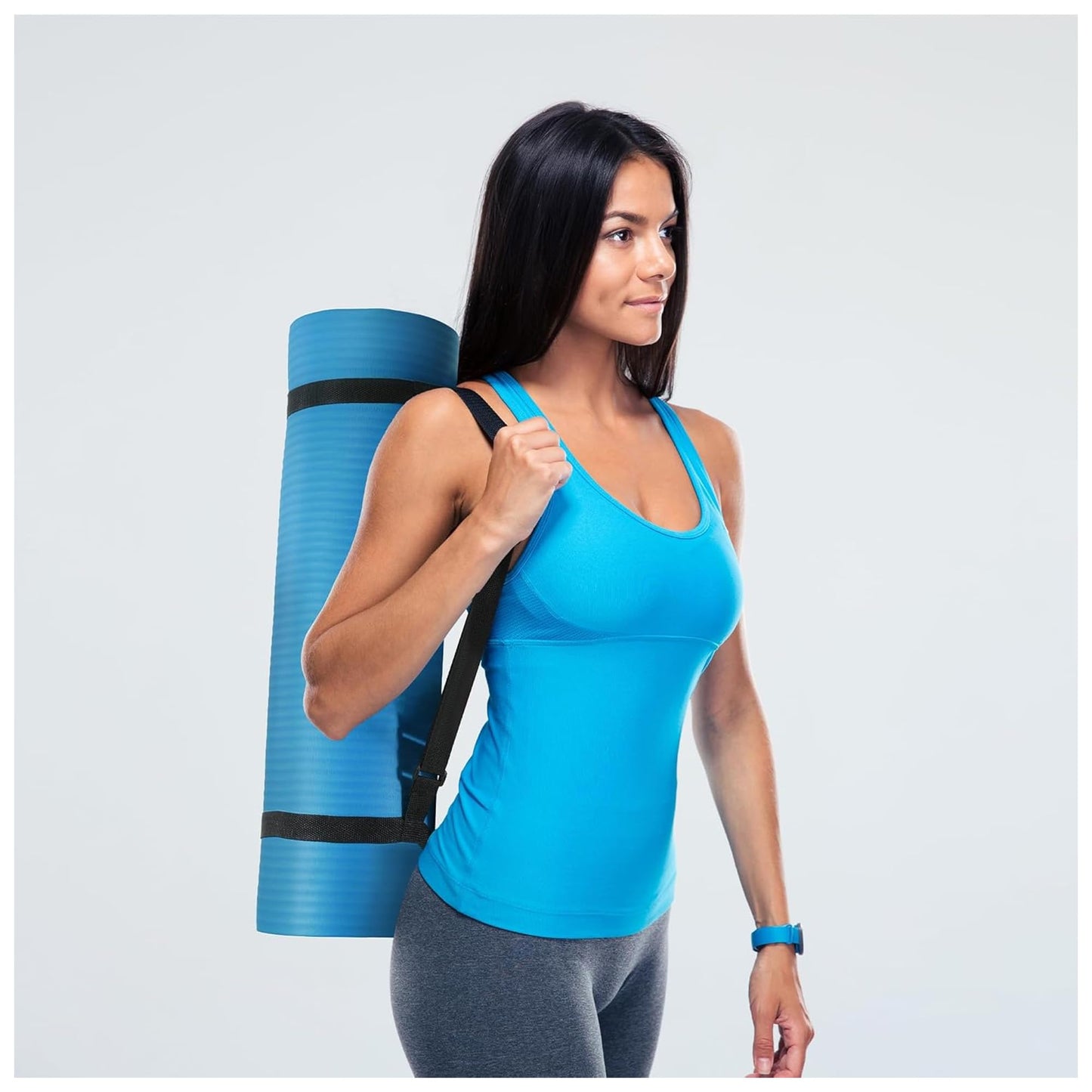 Fitvids 1/2-Inch Thick High Density Foam Exercise Yoga Mat with Carrying Strap, For Cushioning The Body Against Hard Floors, Blue