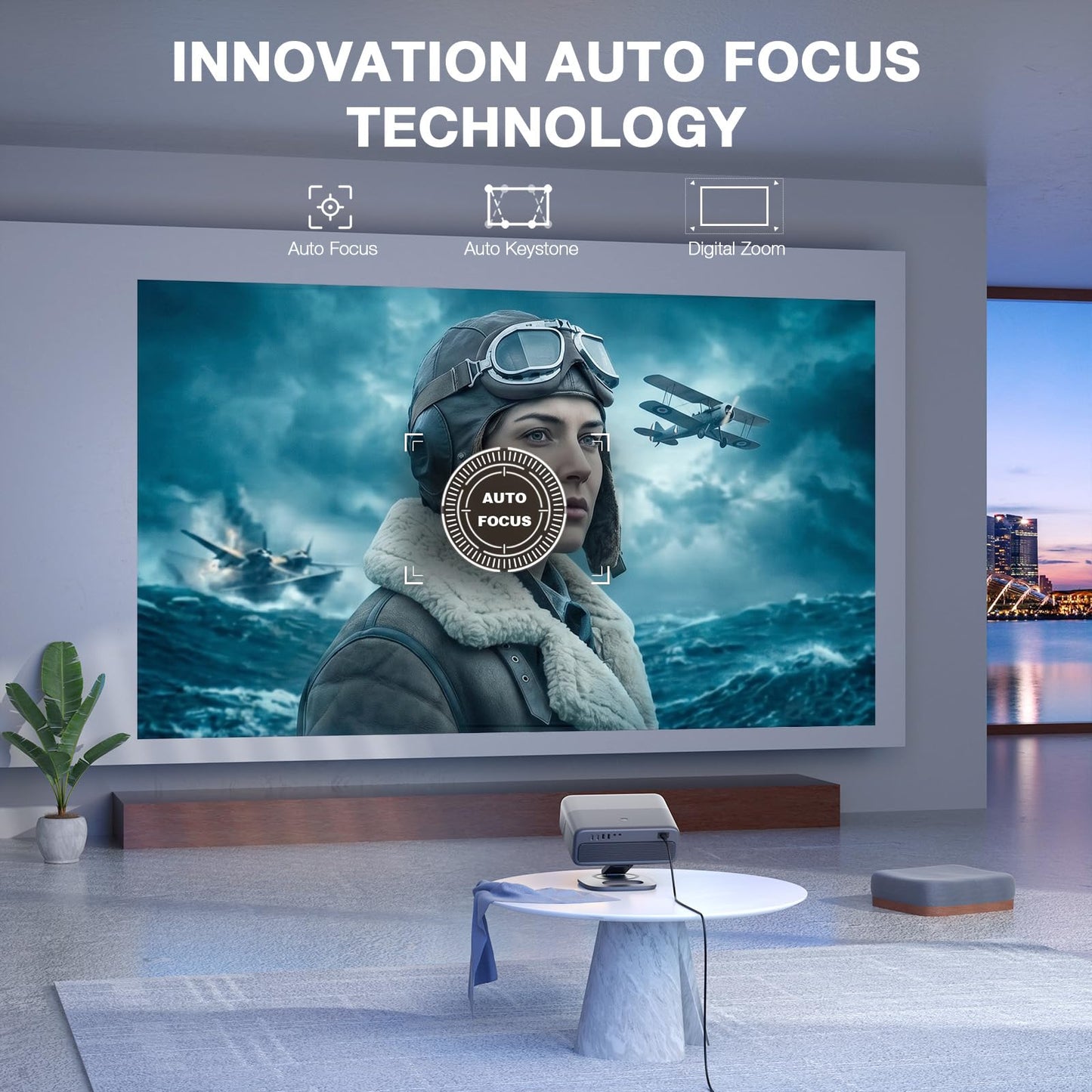 [Now with Netflix & 3000 ANSI] 4K Projector with WiFi and Bluetooth,TOF Real-Time Auto Focus Smart Projector, Upgrade for AuKing Overhead Projectors Theater Proyector with Omni-Adjustable Stand(grey)