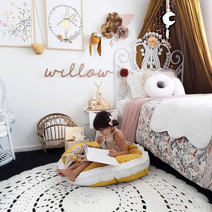 Kishome Large Floor Pillow Kids Round Floor Cushion Seating, 35 inches Big Circle Pillow, Round Pillows Seating for Children, Oversized Mat for Reading Nook Teepee Playroom Nursery Canopy Yellow