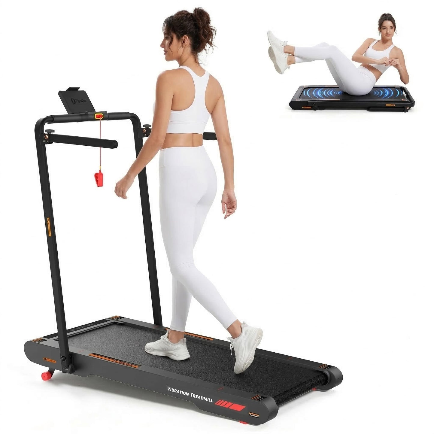 Freepi Walking Pad with 6% Manual Incline,4 in 1 Under Desk Vibration Treadmill for Home,Treadmill with Handle Bar Foldable