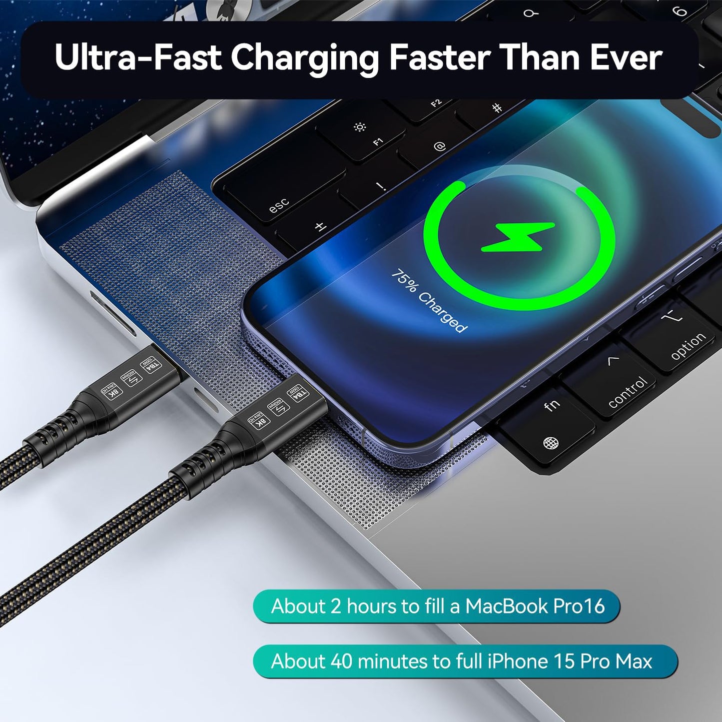 [40Gbps Data Sync] Compatible With Thunderbolt 4 Cable 10 Ft Support 100W Fast Charing And 8K/4K Display For Thunderbolt 3/Usb4
