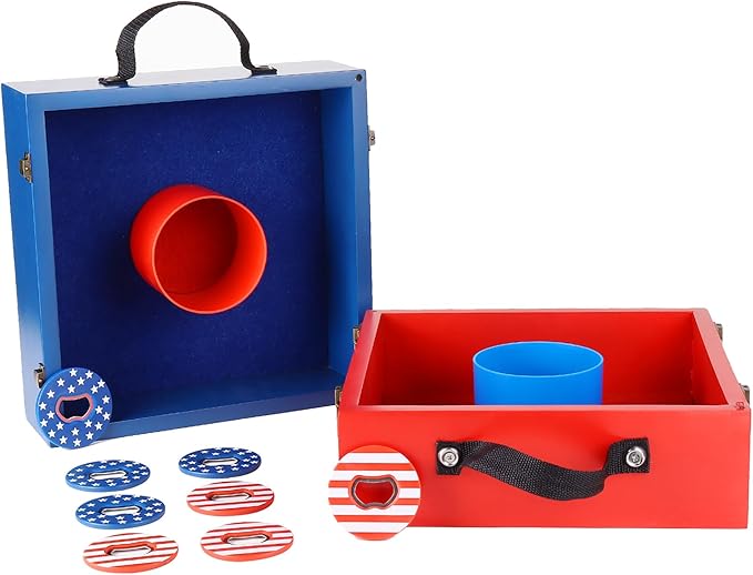 GSE Games & Sports Expert Premium Wood Washer Toss Game Set with 8 Washers with Bottle Opener for Adults and Family. Porta...