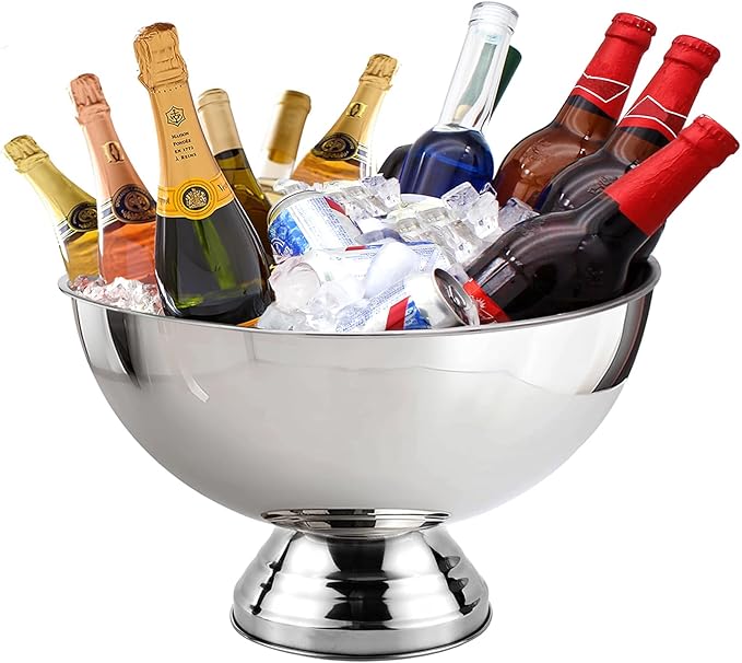 Winsterch 18/8 Stainless Steel Ice Bucket for Parties,Beverage Tub Party Bucket with Scoop,Banquet Champagne Ice Bucket Bi...