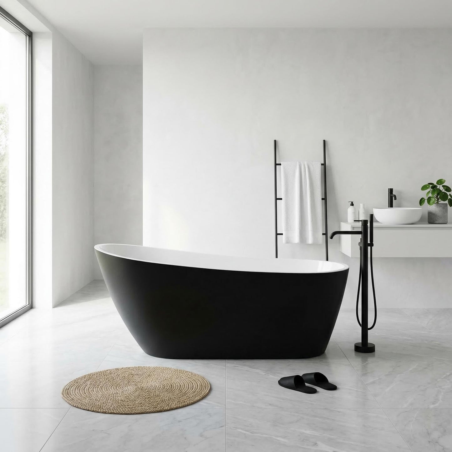 59" Acrylic Freestanding Bathtub, Contemporary Double-Walled Insulated Soaking Tub with Anti-Clog Drain & Overflow, cUPC Certified Heavy-Duty Resin Reinforcement, Black
