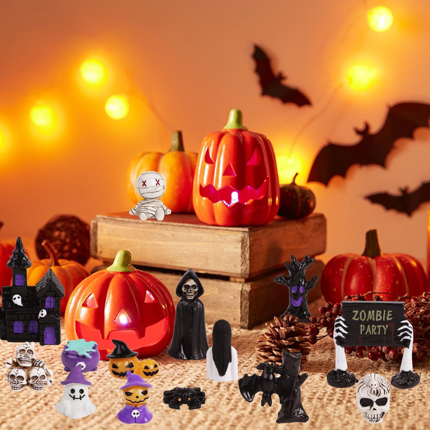 DIYASY Halloween Miniature Figurines, 40 Pcs Mini Resin Craft Decorations Tiny Miniatures Dollhouse Ornaments Small Fairy Garden Décor Village Accessories