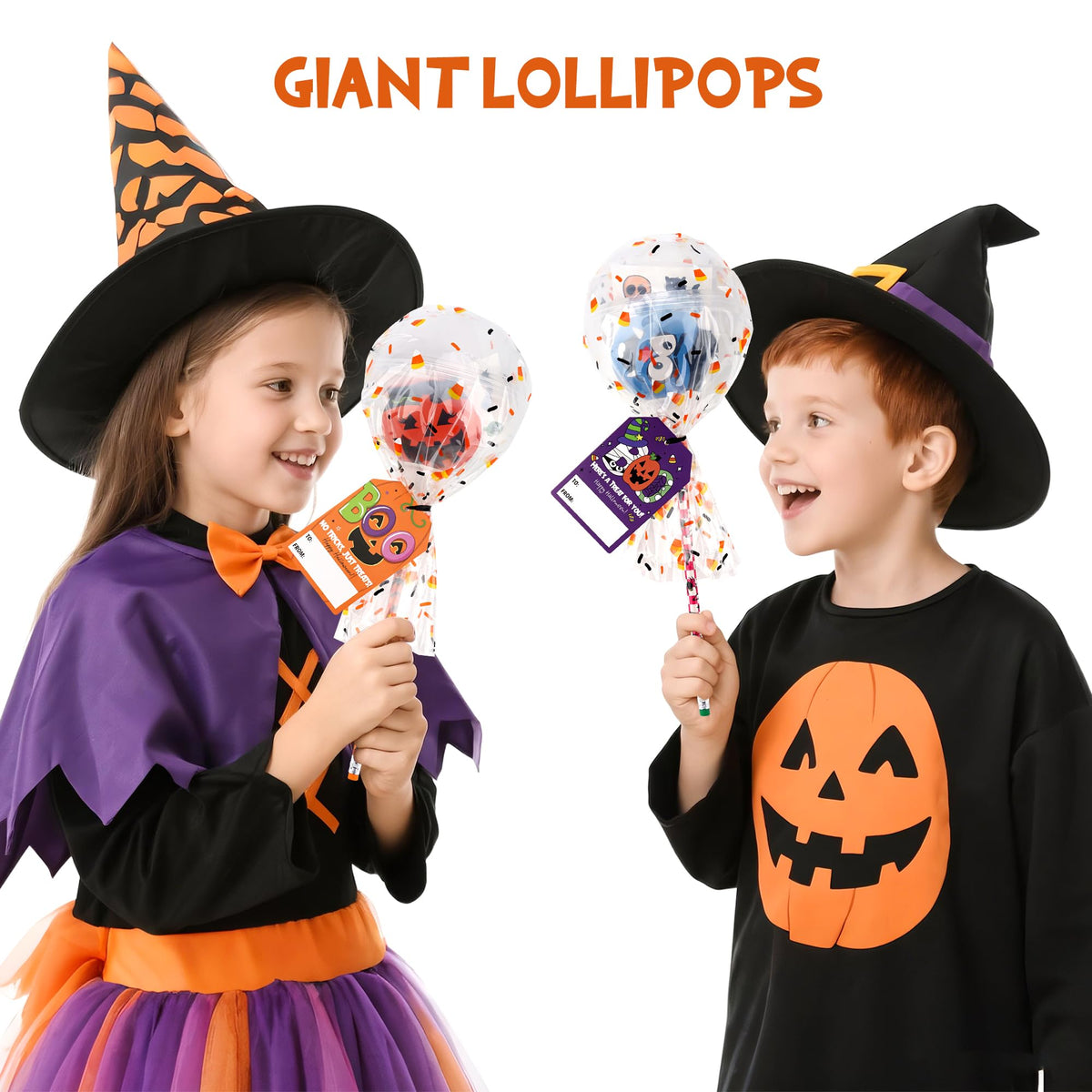 POPGIFTU Halloween Party Favors for Kids - 28 Pack Giant Lollipop-Shaped Stationery Set with Pencil Sticker Erase Notepad Sharpener for Halloween Trick or Treat, Classroom Gifts for Boys & Girls