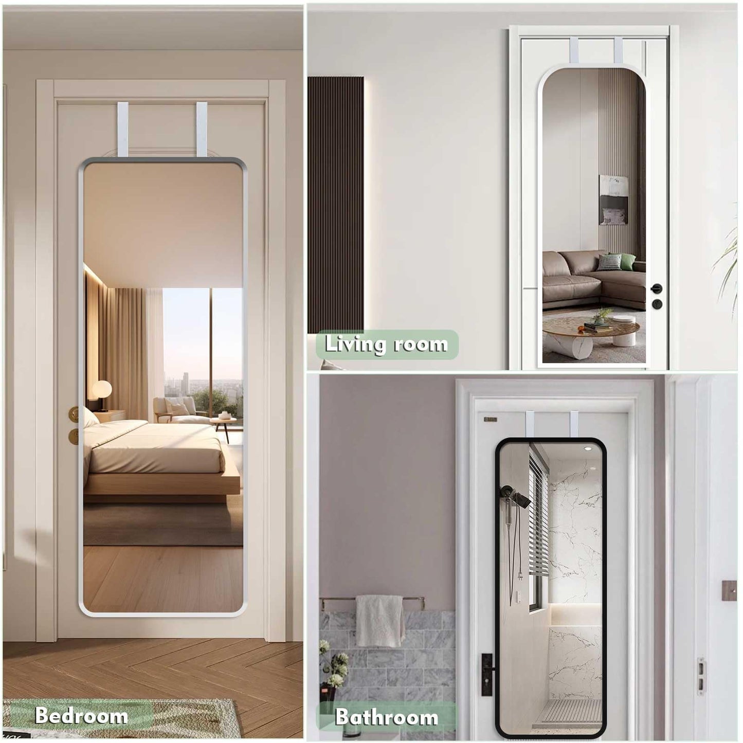 FWUNYVN Over-The-Door Mirror Hanger, Adjustable Door Mirrors Hanger Set with Protective Lining, 2 Pcs Door Brackets Perfect Height and Fit (Mirror Not Included)-White