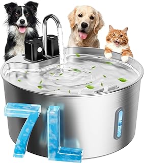 Dog Water Fountain for Large Dogs, 7L/1.8Gal 4200mAh Cordless Water Dispenser for Dogs, Stainless Steel Automatic Pet Wate...