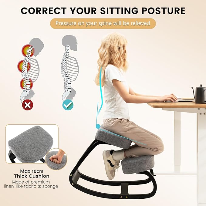 DORTALA Ergonomic Kneeling Chair, Rocking Knee Chair for Upright Posture, Home Office Ergo Kneel Support Stool, Relieving Back and Neck Pain & Improving Posture