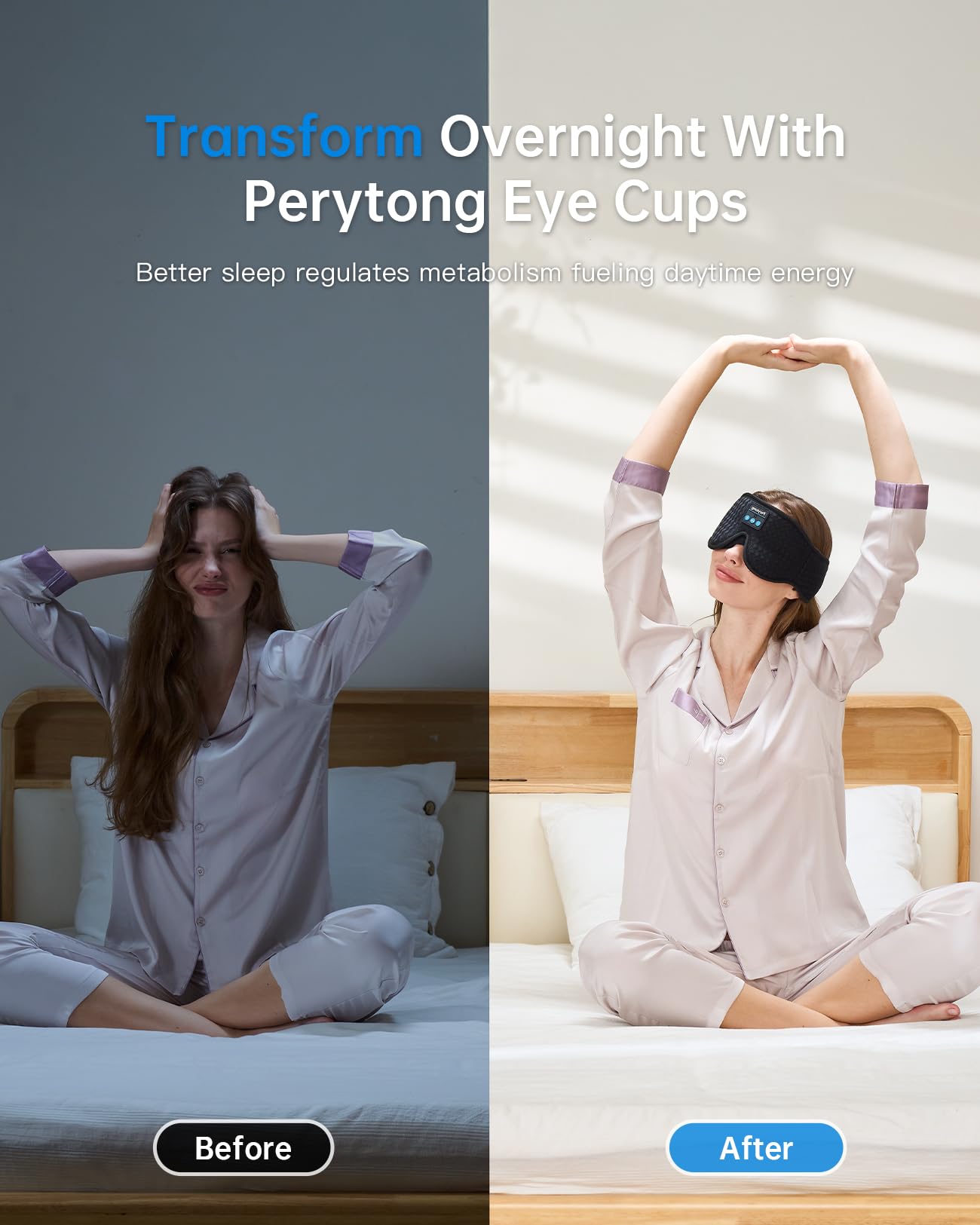 Perytong Sleep Mask with Bluetooth 5.4 Headphones, Wireless Sleep Eye Mask for Side Sleepers, 3D Contoured Comfort & Built-in HD Stereo Earphones, Noise Canceling & Blackout for Travel (Carbon Black)