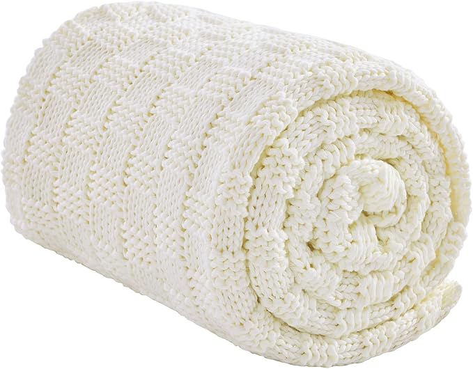 Knitted Weighted Blanket Kids, No Beads Heavy Blanket 40” x 60'' 7lbs, Breathable Chunky Knit Blanket, Cooling Weighted Blanket for Hot Sleepers, Christmas Home Decor (Ivory White)