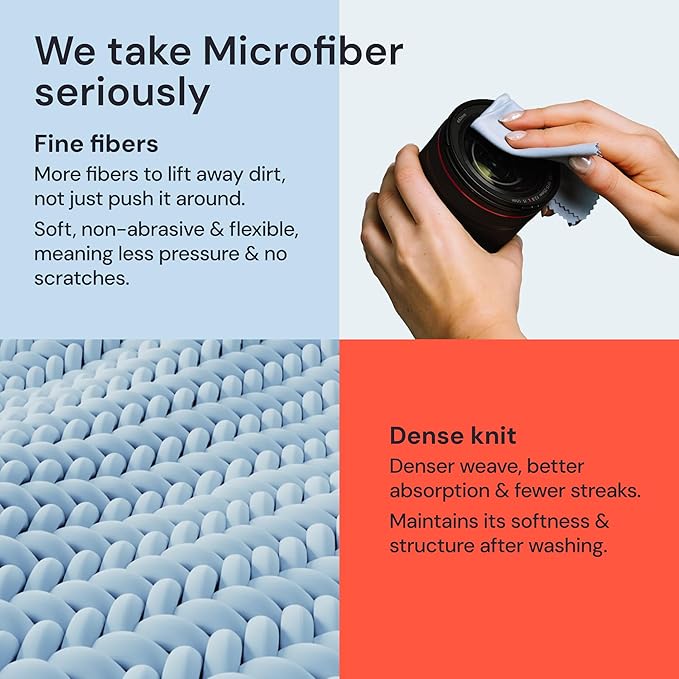 Elite Screens Microfiber Cleaning Cloth - 12-Pack, 12" x 12", Blue - Oversized Eyeglass Cleaning Cloth - Quick-Dry Reusable Glasses Wipes - Portable Pocket Lens Wipes