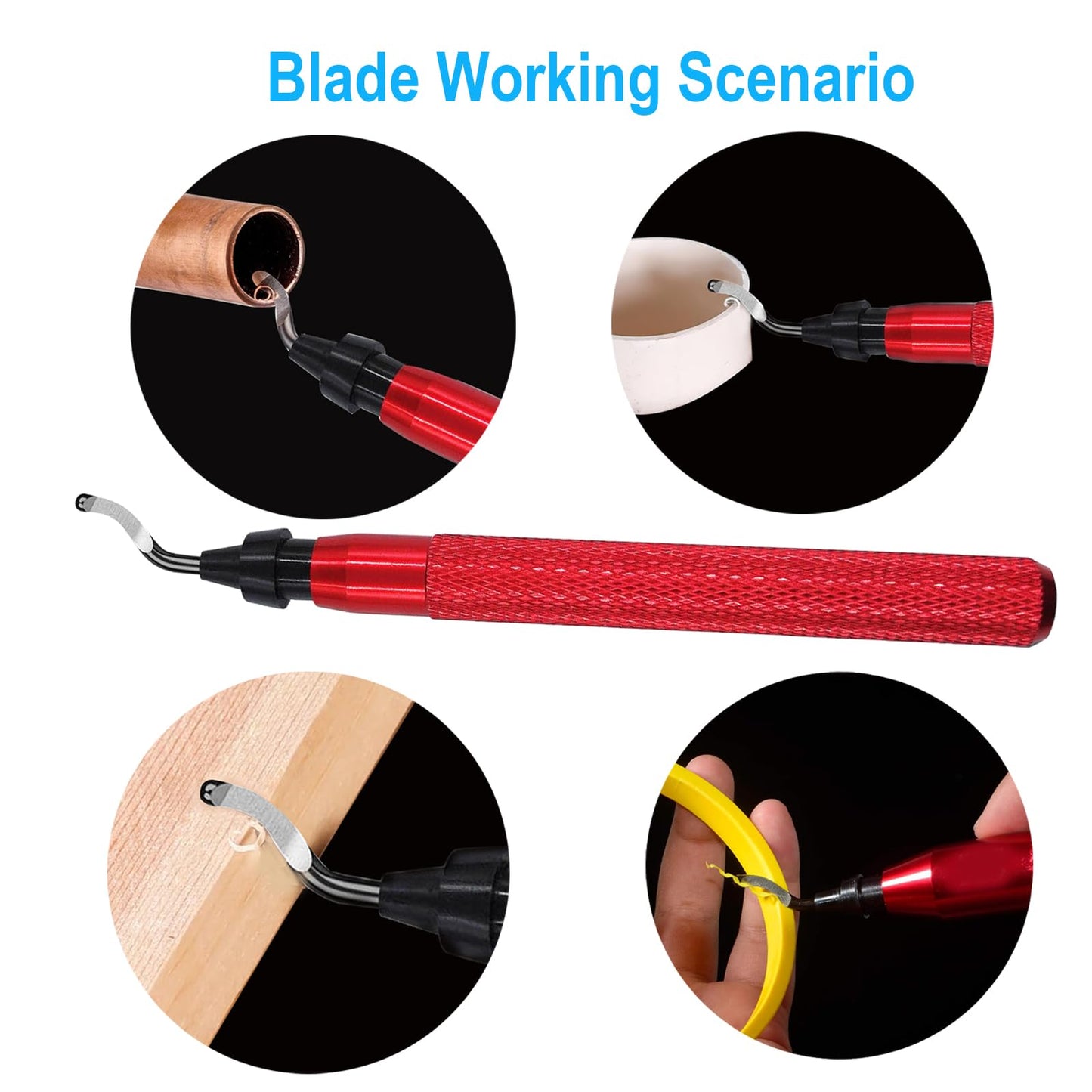 Coeweule Premium Deburring Tool with 15 Pcs High Speed Steel Swivel Blades, Deburring Tool for Metal, Resin, PVC Pipes, Plastic, Aluminum, Copper, Wood, 3D Printing Burr Removal Reamer Tool Red