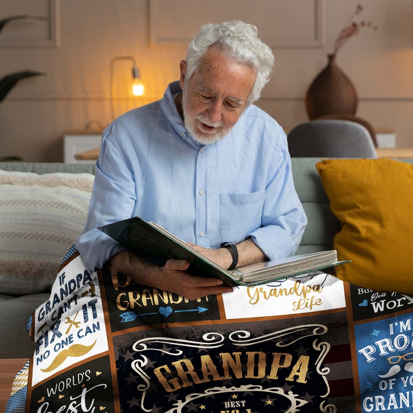 SIKLTY Grandpa Gifts Throw Blanket 60" x 50", Birthday Gifts for Grandpa from Grandchildren Grandkids, Best Gift for Grandfather from Granddaughter Grandson