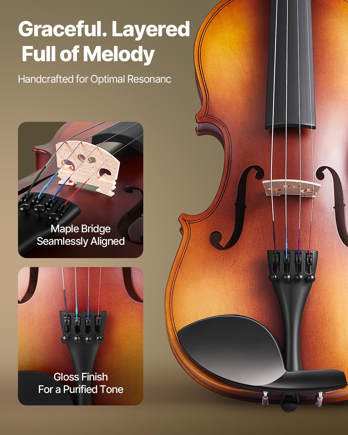 Vevor Violin 4/4 Full Size For Adults, Violin Fiddle Set For Beginners With Hard Case, Rosin, Bow, Shoulder Rest, Bridge, Tuner