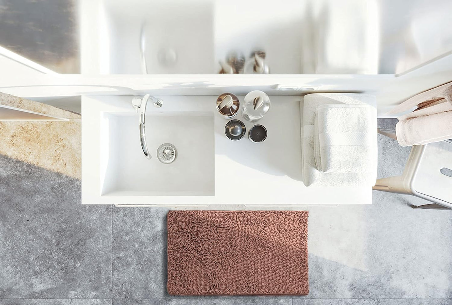 SONORO KATE Bathroom Rug,Non-Slip Bath Mat,Soft Cozy Shaggy Thick Bath Rugs for Bathroom,Plush Rugs for Bathtubs,Water Absorbent Rain Showers and Under The Sink (Taupe Brown, 32"×20")