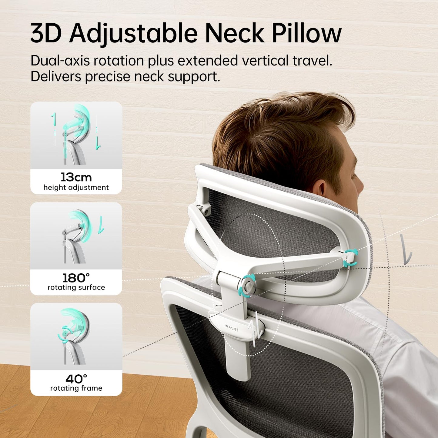 Hbada P2 Ergonomic Office Chair, Office Chair with 3D Lumbar Support, Mesh Chairs with 3D 360° Rotation Arm & 3D Headrest, 135° Stepless Tilt Function, White(with Footrest)