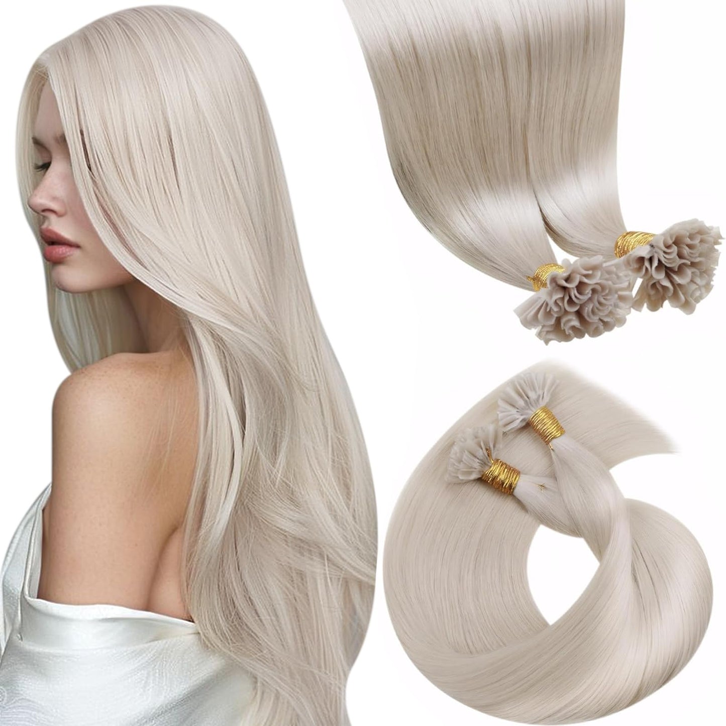 LaaVoo U Tip Hair Extensions Human Hair Platinum Blonde K Tip Hair Extensions Real Human Hair Blonde 20 Inch Utip Hair Extension