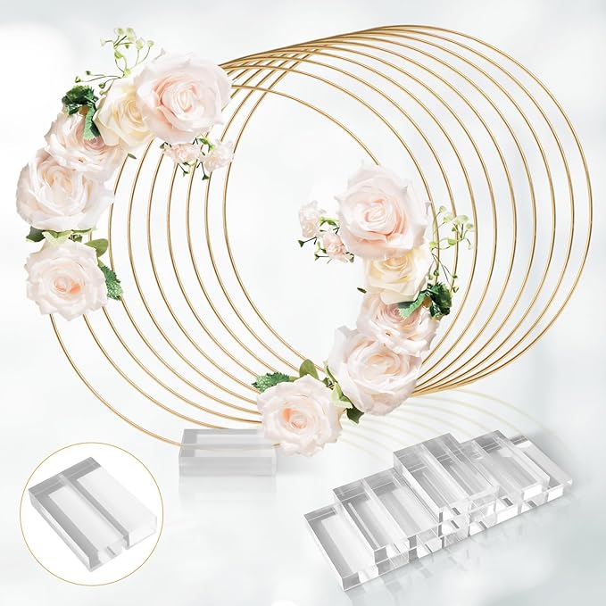 GUDELAK 24 PCS 12 Inch Floral Hoop Centerpiece Table Decorations, Metal Gold Centerpieces for Table with Acrylic Base, Wed...