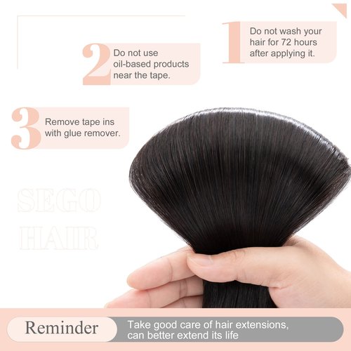 SEGO Tape in Hair Extensions Human Hair 18 Inch 100g 40pcs Natural Straight 100% Remy Rooted Seamless Skin Weft Invisible Double Sided Tape Hair for Women-Natural Black