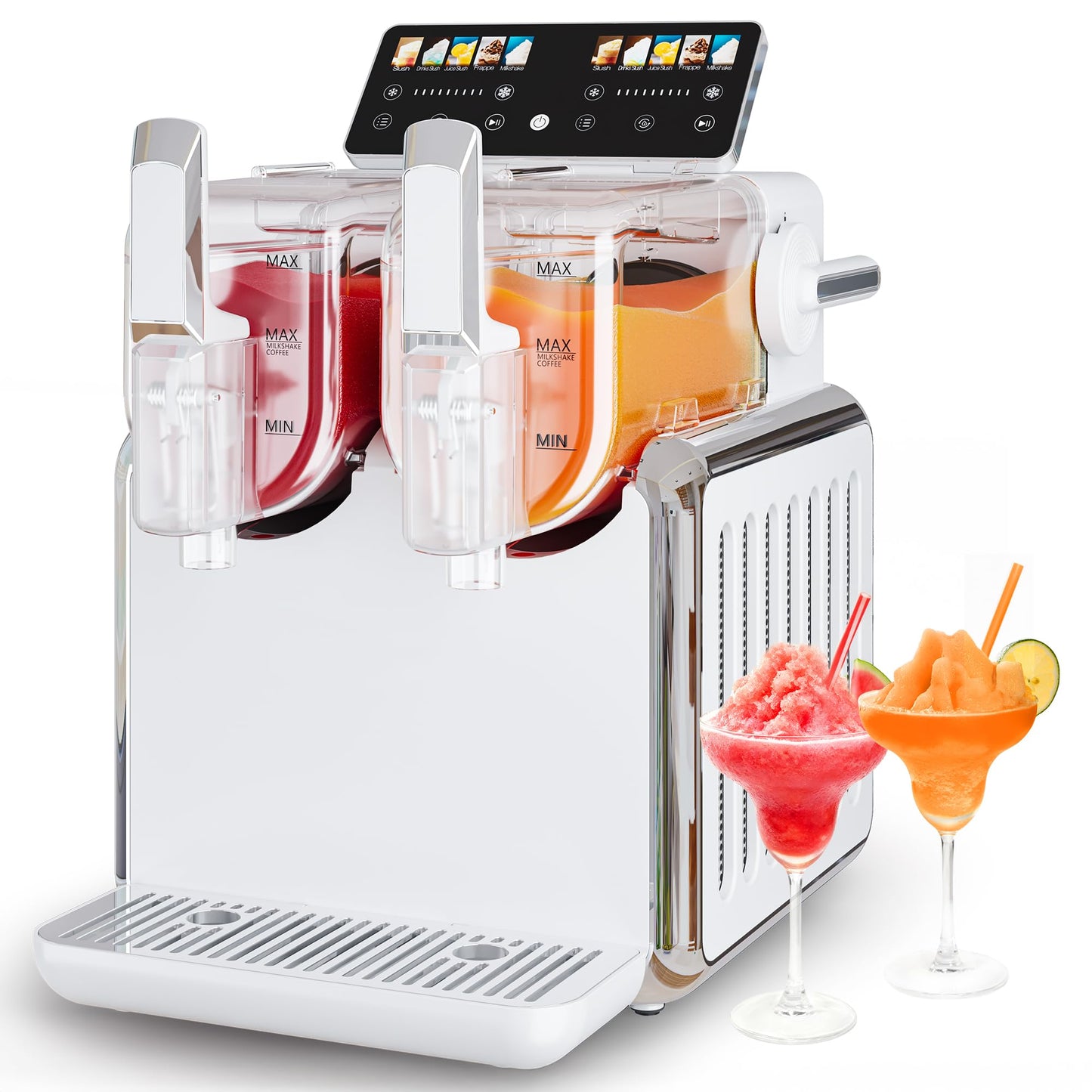 Dual-Tank Slush Machine for Home: 169oz Frozen Drink Maker with Rapid Chill Technology, Self-Cleaning System & 5 Drink Modes, Keeps Drinks Frozen up to 12 Hours, ETL Certified, White