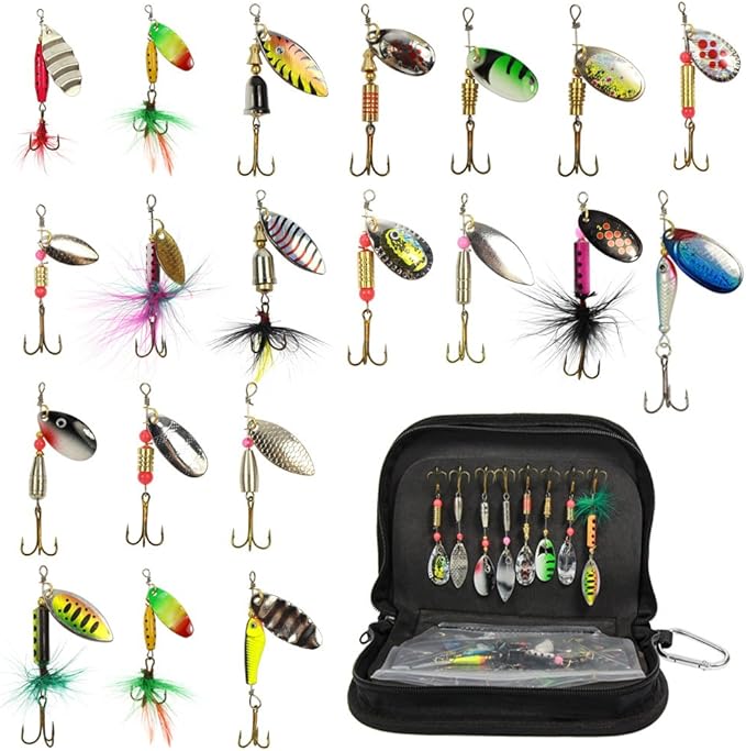 Fishing Spinner Kit 20PCS Spinnerbaits Fishing Spinning Lure Metal Bait Bass Lures for Bass, Salmon, Pike or Walleye with ...